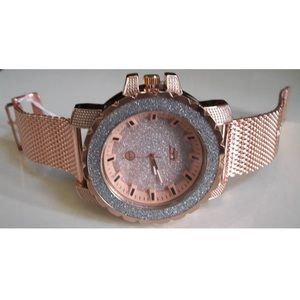 MEN'S TECHNO PAVE ROSE GOLD FINISH MESH BAND FASHION DRESSY PARTY WATCH